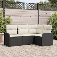 vidaXL Trädgårdsoffset med kudde 4 pcs Svart Poly rattan