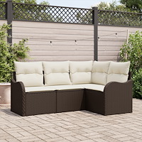 vidaXL Trädgårdsoffset med kudde 4 pcs Brun Poly rattan