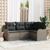 vidaXL Trädgårdsoffset med kudde 4 pcs Grå Poly rattan
