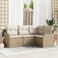 vidaXL Trädgårdsoffset med kudde 4 pcs Beige Poly rattan