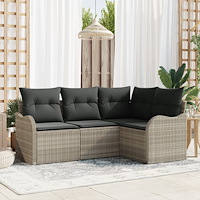 vidaXL Trädgårdsoffset med kudde 4 pcs Ljusgrå Poly rattan