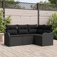 vidaXL Trädgårdsoffset med kudde 4 pcs Svart Poly rattan