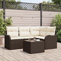 vidaXL Trädgårdsoffset med kudde 5 pcs Brun Poly rattan