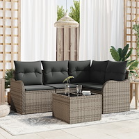 vidaXL Trädgårdsoffset med kudde 5 pcs Grå Poly rattan