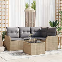 vidaXL Trädgårdsoffset med kudde 5 pcs Beige Poly rattan