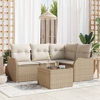 vidaXL Trädgårdsoffset med kudde 5 pcs Beige Poly rattan