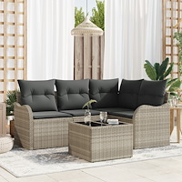 vidaXL Trädgårdsoffset med kudde 5 pcs Ljusgrå Poly rattan