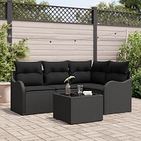 vidaXL Trädgårdsoffset med kudde 5 pcs Svart Poly rattan