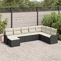 vidaXL Trädgårdsoffset med kudde 8 pcs Svart Poly rattan