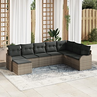 vidaXL Trädgårdsoffset med kudde 8 pcs Grå Poly rattan