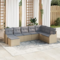 vidaXL Trädgårdsoffset med kudde 8 pcs Beige Poly rattan