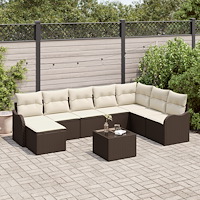 vidaXL 8 Delar Trädgårdsoffaset Med Kuddar Grå Poly Rattan, vidaXL 2-sits Trädgårdsoffa Med Kuddar Brun Poly Rattan