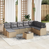 vidaXL Trädgårdsoffset med kudde 9 pcs Beige Poly rattan