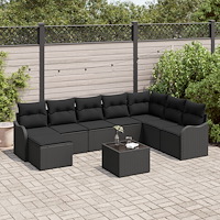 vidaXL Trädgårdsoffset med kudde 9 pcs Svart Poly rattan
