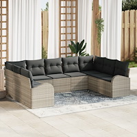 vidaXL Trädgårdsoffset 9 pcs Ljusgrå Poly rattan