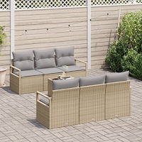 vidaXL 7-delars trädgårdsoffaset med kuddar Beige Polyrotting