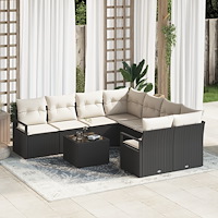 vidaXL Trädgårdsoffset 9 pcs Svart och kräm 55 x 55 x 37 cm