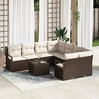 vidaXL Trädgårdsoffset 9 pcs Brun och Kräm 55 x 55 x 37 cm