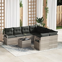 vidaXL Trädgårdsoffset 9 pcs Ljusgrå och svart 55 x 55 x 37 cm