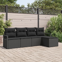 vidaXL Trädgårdsoffset 5 pcs Svart Poly rattan