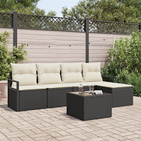 vidaXL Trädgårdsoffset 6 pcs Svart Poly rattan