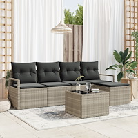 vidaXL Trädgårdsoffset 6 pcs Ljusgrå Poly rattan