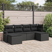 vidaXL Trädgårdsoffset 6 pcs Svart Poly rattan