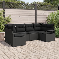 vidaXL Trädgårdsoffset 6 pcs Svart Poly rattan