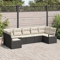 vidaXL Trädgårdsoffset 7 pcs Svart Poly rattan