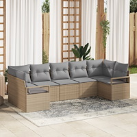 vidaXL Trädgårdsoffset 7 pcs Beige Poly rattan