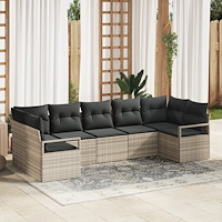 vidaXL Trädgårdsoffset 7 pcs Ljusgrå Poly rattan