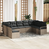 vidaXL Trädgårdsoffset 9 pcs Grå Poly rattan