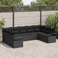 vidaXL Trädgårdsoffset 9 pcs Svart Poly rattan