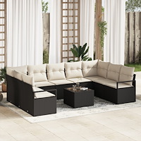 vidaXL Trädgårdsoffset 10 pcs Svart Poly rattan