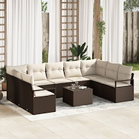 vidaXL Trädgårdsoffset 10 pcs Brun Poly rattan