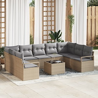 vidaXL Trädgårdsoffset 10 pcs Beige Poly rattan