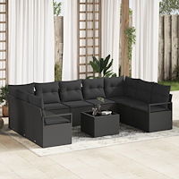 vidaXL Trädgårdsoffset 10 pcs Svart Poly rattan