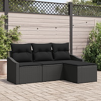 vidaXL Trädgårdsoffset 4 pcs Svart Poly rattan