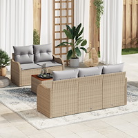 vidaXL Trädgårdsoffset 6 pcs Beige Poly rattan