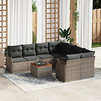 vidaXL Trädgårdsoffset 9 pcs Grå Poly rattan