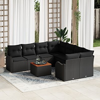 vidaXL Trädgårdsoffset 9 pcs Svart Poly rattan