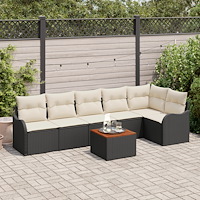 vidaXL Trädgårdsoffset 7 pcs Svart Poly rattan
