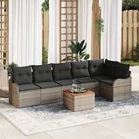 vidaXL Trädgårdsoffset 7 pcs Grå Poly rattan