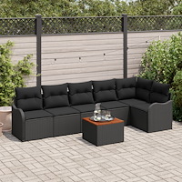 vidaXL Trädgårdsoffset 7 pcs Svart Poly rattan