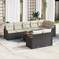 vidaXL Trädgårdsoffset 9 pcs Svart Poly rattan