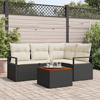 vidaXL Trädgårdsoffset med kudde 5 pcs Svart Poly rattan