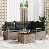vidaXL Trädgårdsoffset med kudde 5 pcs Grå Poly rattan