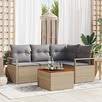 vidaXL Trädgårdsoffset med kudde 5 pcs Beige Poly rattan