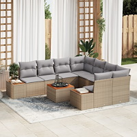 vidaXL Trädgårdsoffset med kudde 9 pcs Beige Poly rattan