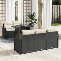 vidaXL Trädgårdsoffset med kudde 6 pcs Svart Poly rattan